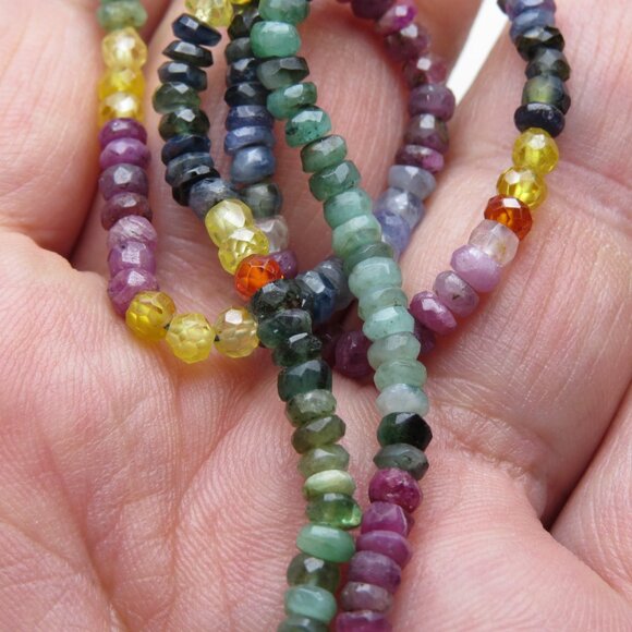 14k Gold Sapphire Ruby Emerald Necklace - Picture 5 of 6